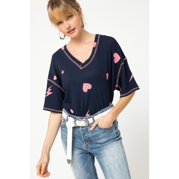 Entro Navy & Pink Waffle Knit Top - Picture 3 of 7